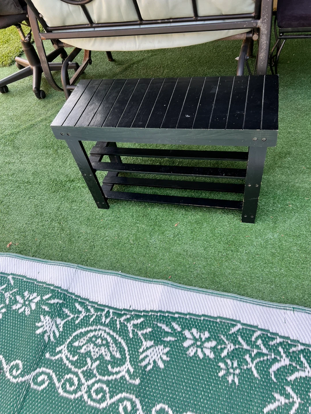 Black Wooden Two-Tier Shoe Rack Bench - photo 2