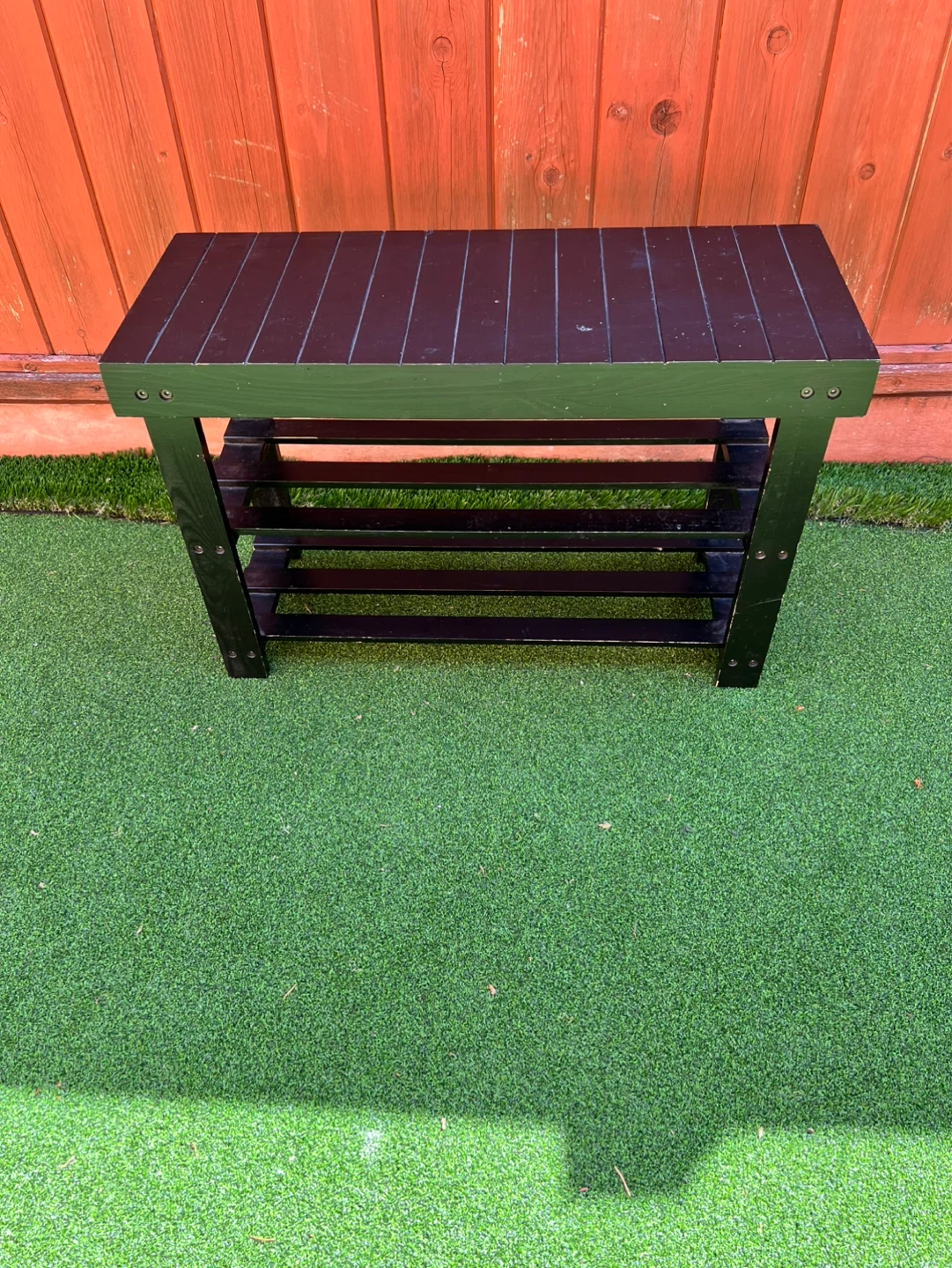 Black Wooden Two-Tier Shoe Rack Bench