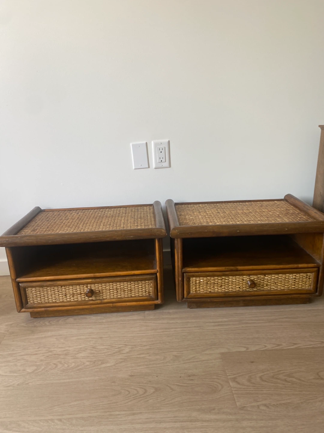 Rattan Bed Frame and Nightstand Set - photo 3