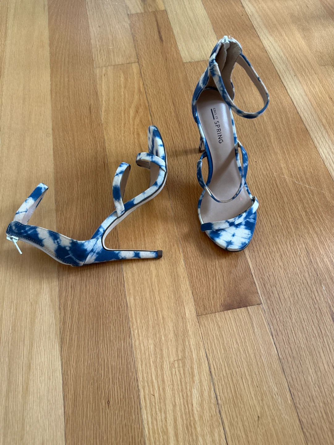 Call It Spring Blue Tie-Dye Heeled Sandals