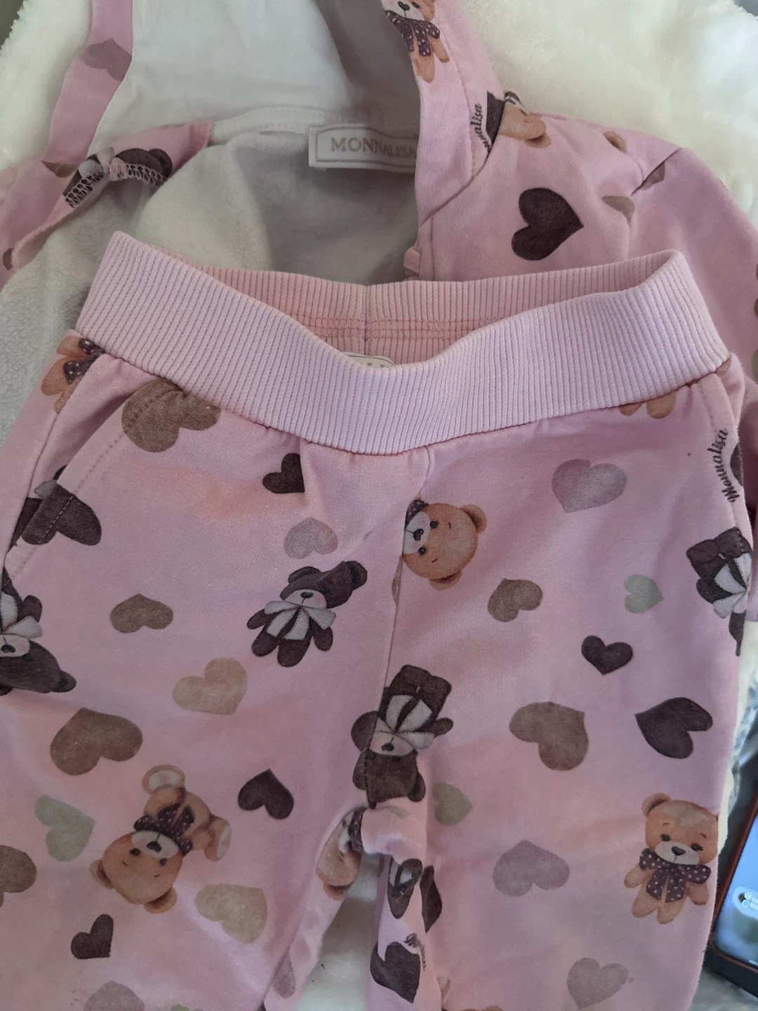MONNALISA Baby Pink Teddy Bear Hoodie and Pants Set