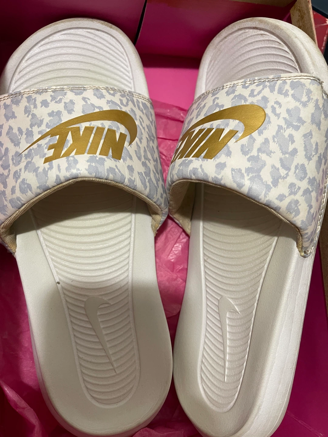Nike Slide Sandals - White/Gold Leopard Print - Women's Size 8 - photo 2