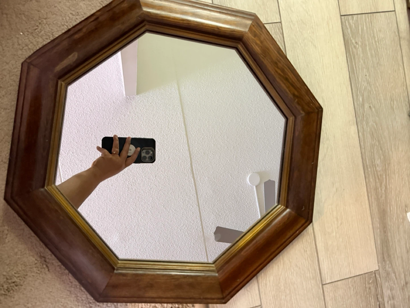 VTG Octagon Wood Framed Mirror - photo 4