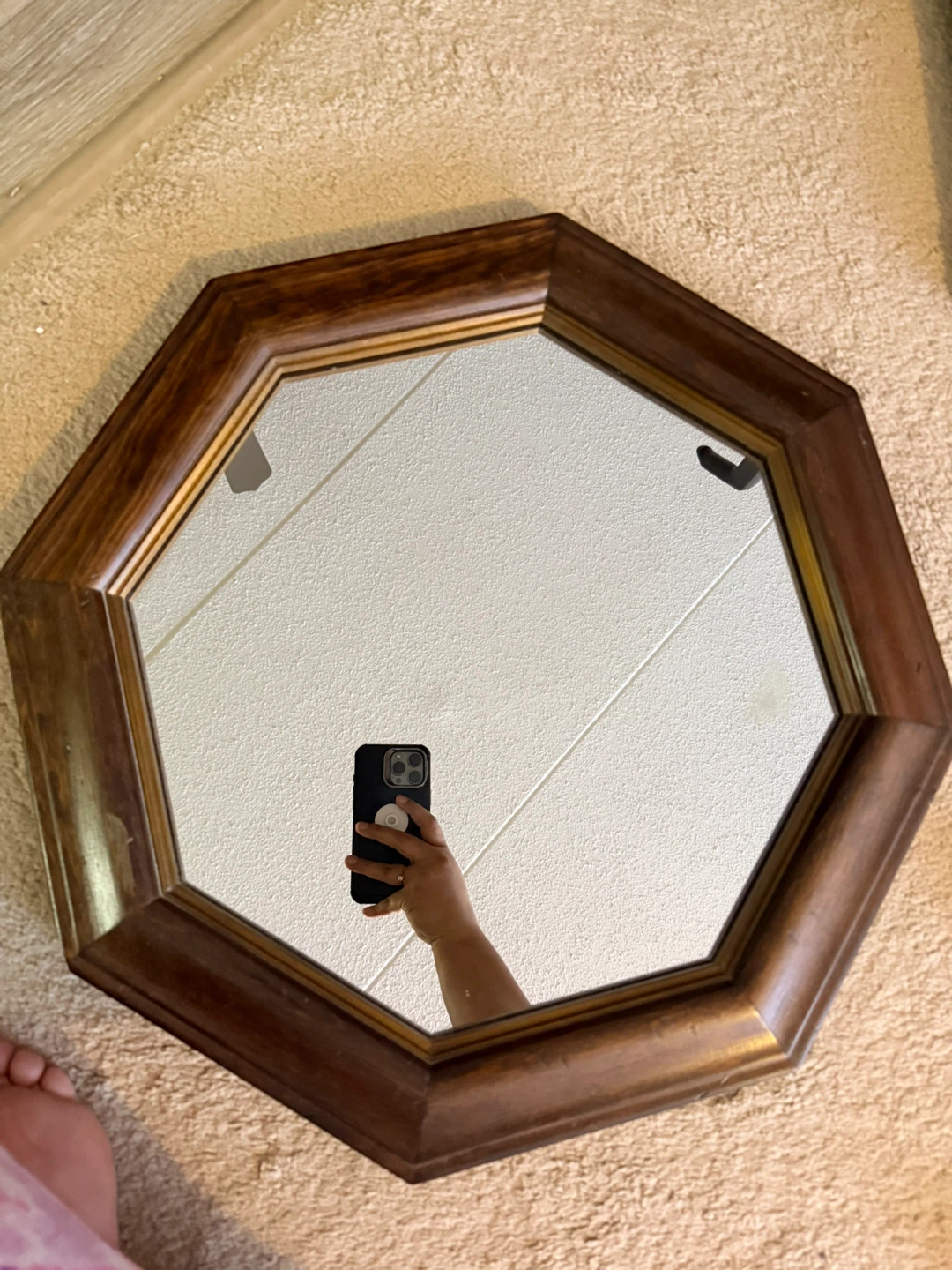VTG Octagon Wood Framed Mirror - photo 3