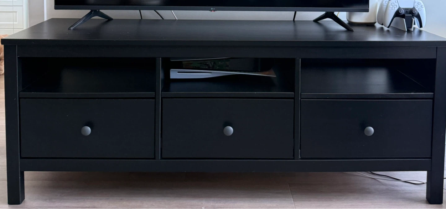 Black TV Stand with 3 Drawers and 3 Shelves