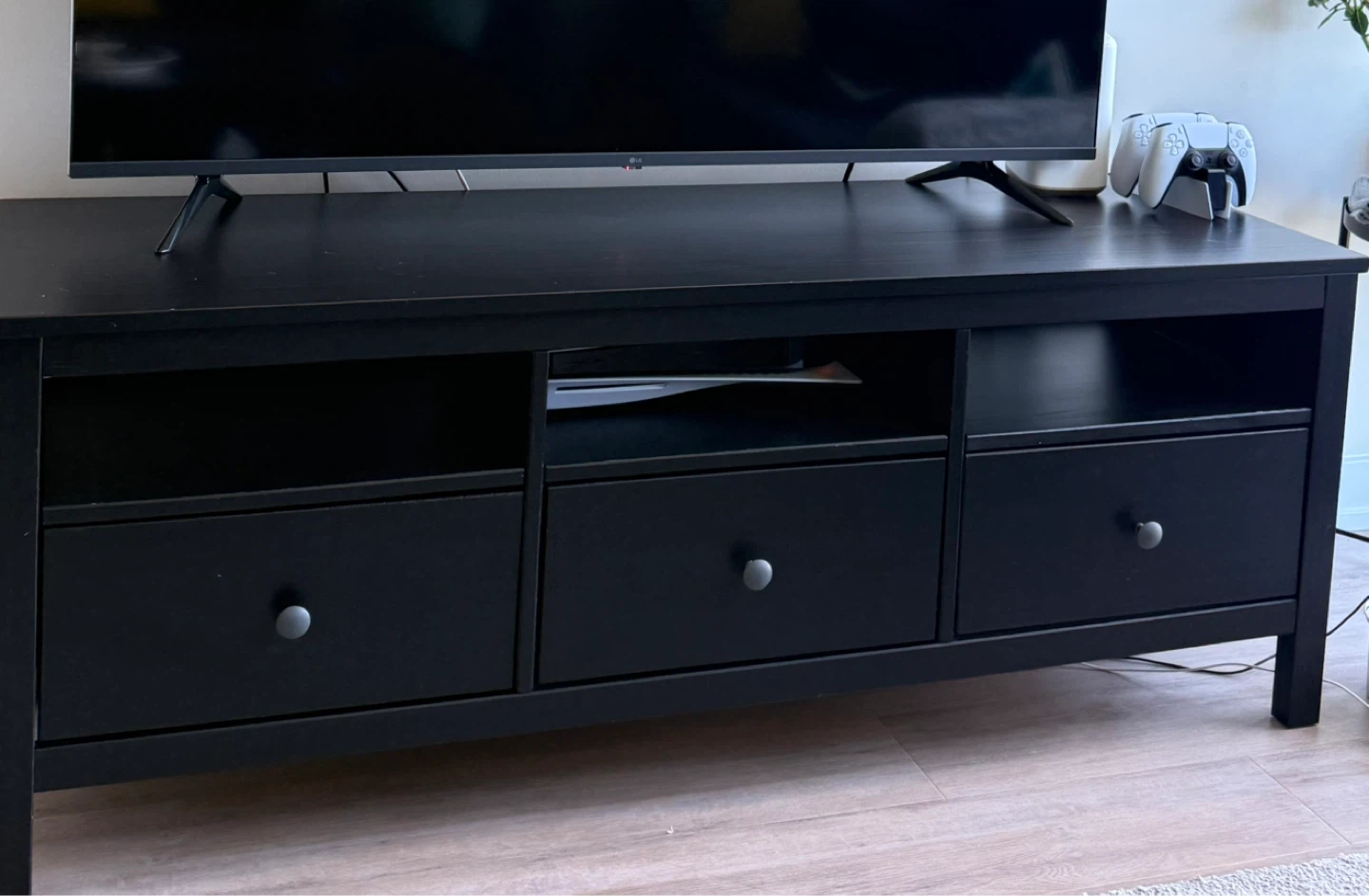 Black TV Stand with 3 Drawers and 3 Shelves - photo 2