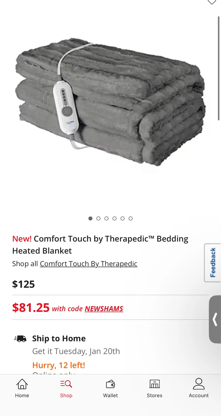 Therapedic Luxe Heated Throw Blanket 50x70 Inch Faux Fur White