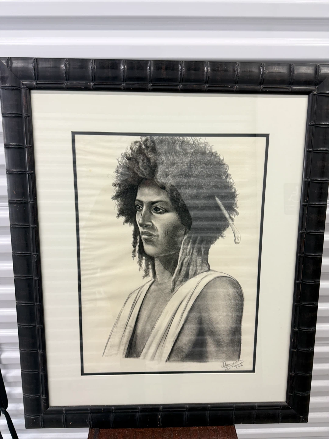 VTG Framed Charcoal Portrait of a Woman, 1972