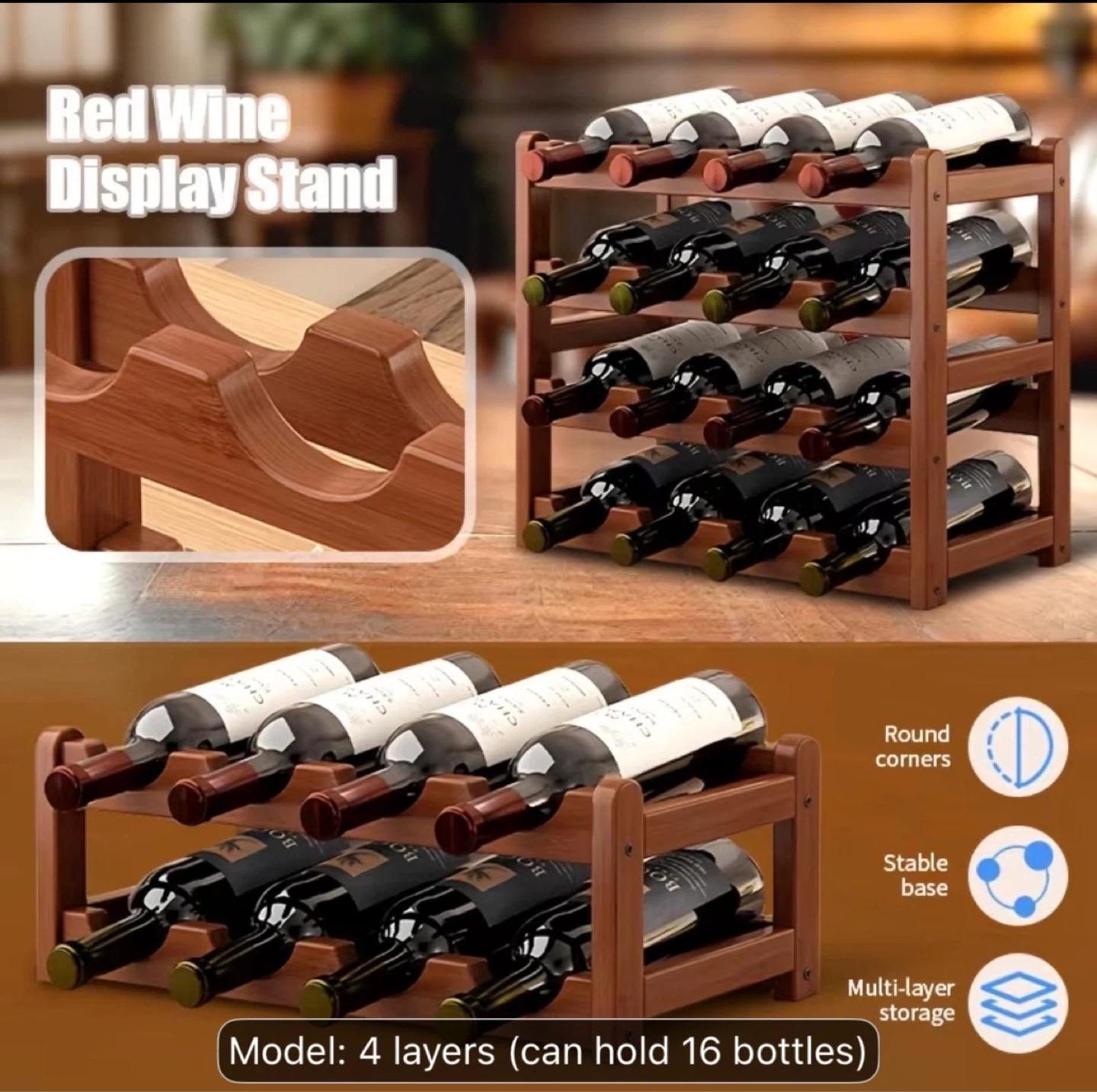 2-Layer Wooden Wine Rack