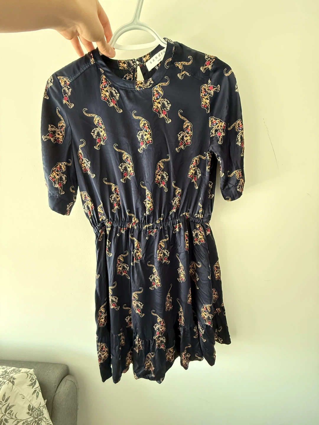 Sandro Paris Navy Silk Tiger Print Dress Size 1 - photo 2
