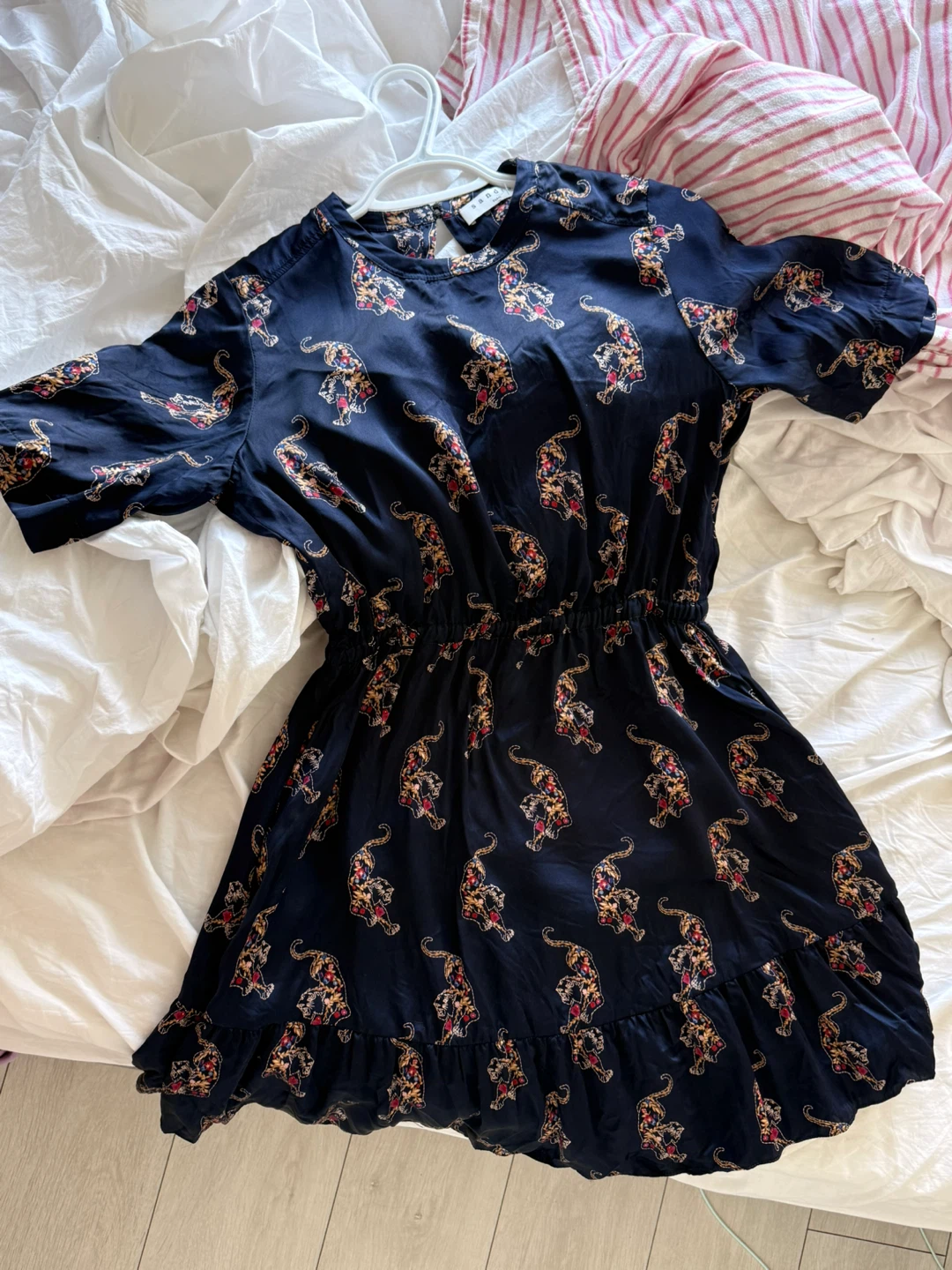 Sandro Paris Navy Silk Tiger Print Dress Size 1