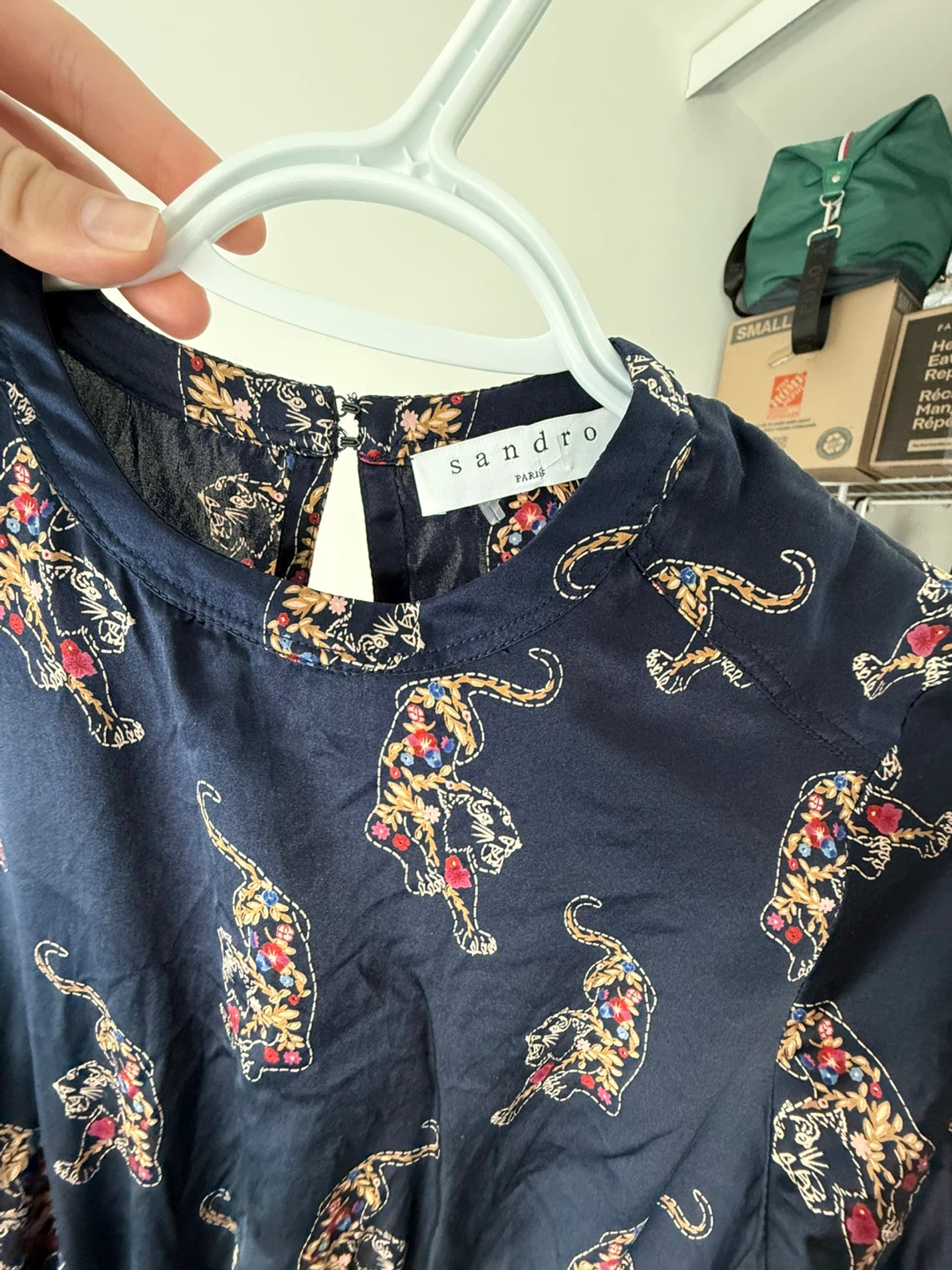 Sandro Paris Navy Silk Tiger Print Dress Size 1 - photo 3
