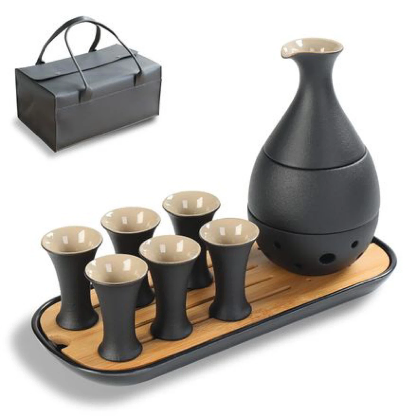 Free delivery Sake Set with 6 Cups and Carrying Case