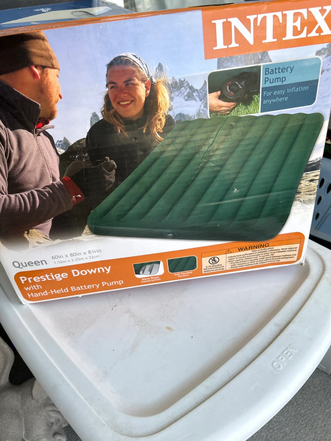 INTEX Queen Prestige Downy Air Mattress with Battery Pump