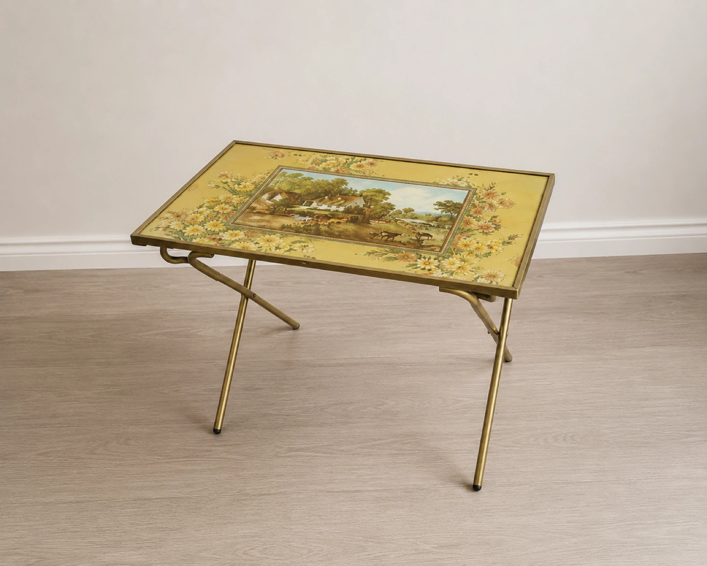 Vintage TV Tray Table with Floral Scene - photo 2