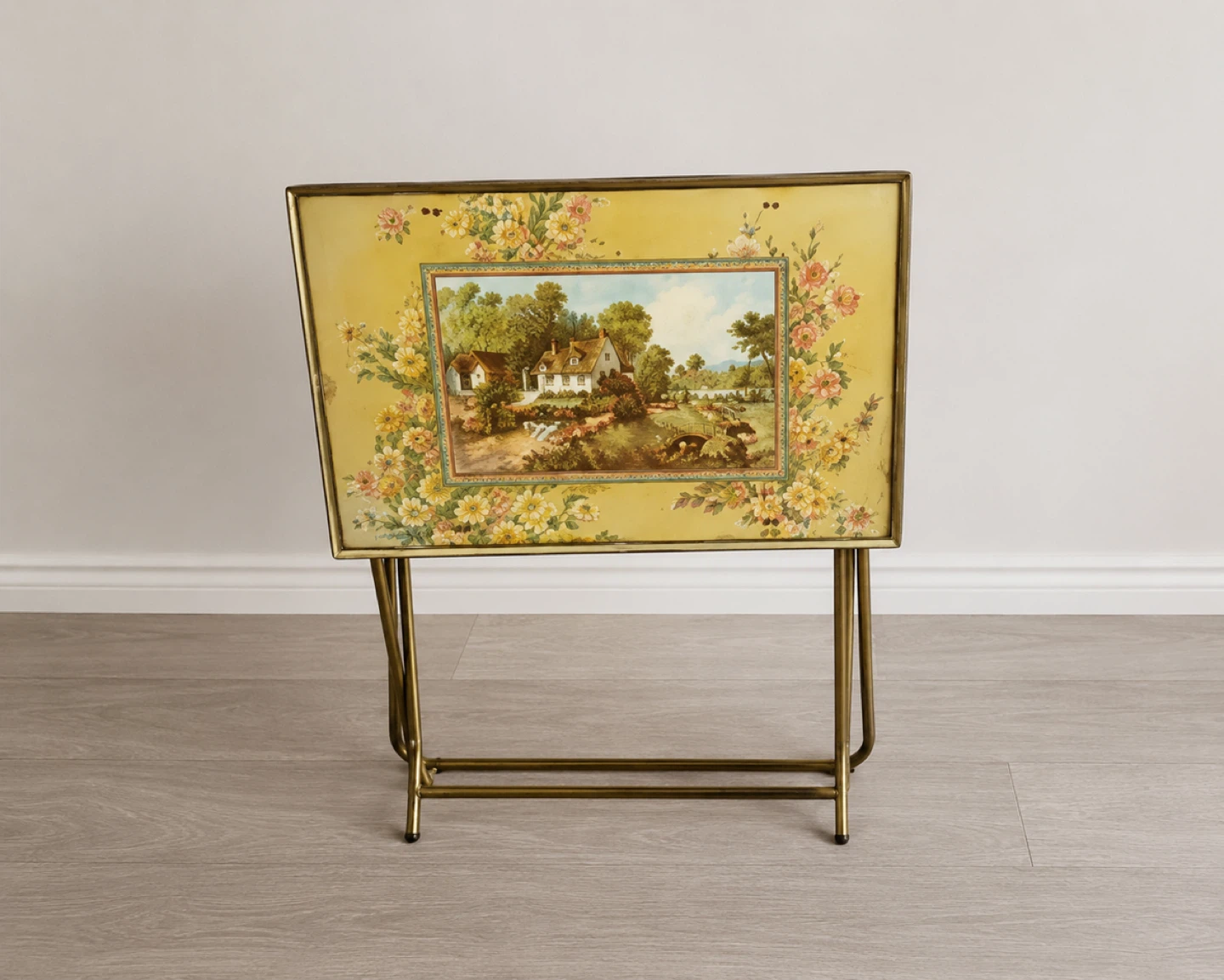 Vintage TV Tray Table with Floral Scene