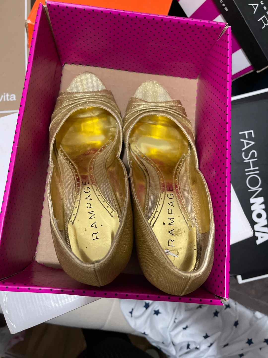 Rampage Gold Sparkly Peep-Toe Heels - photo 3