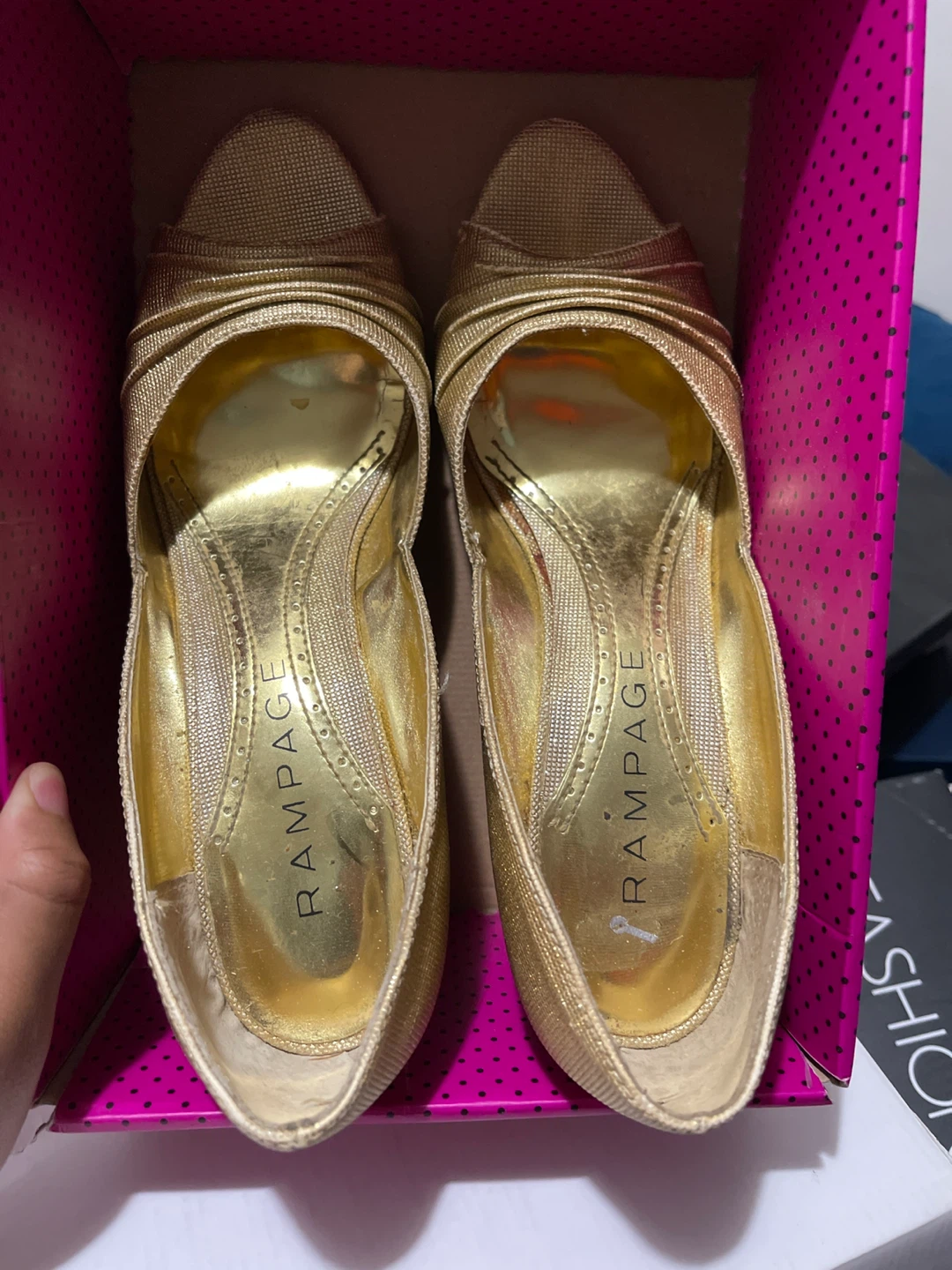 Rampage Gold Sparkly Peep-Toe Heels