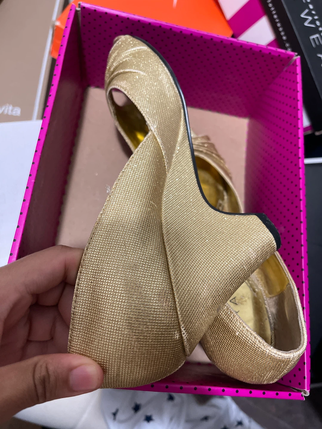 Rampage Gold Sparkly Peep-Toe Heels - photo 2