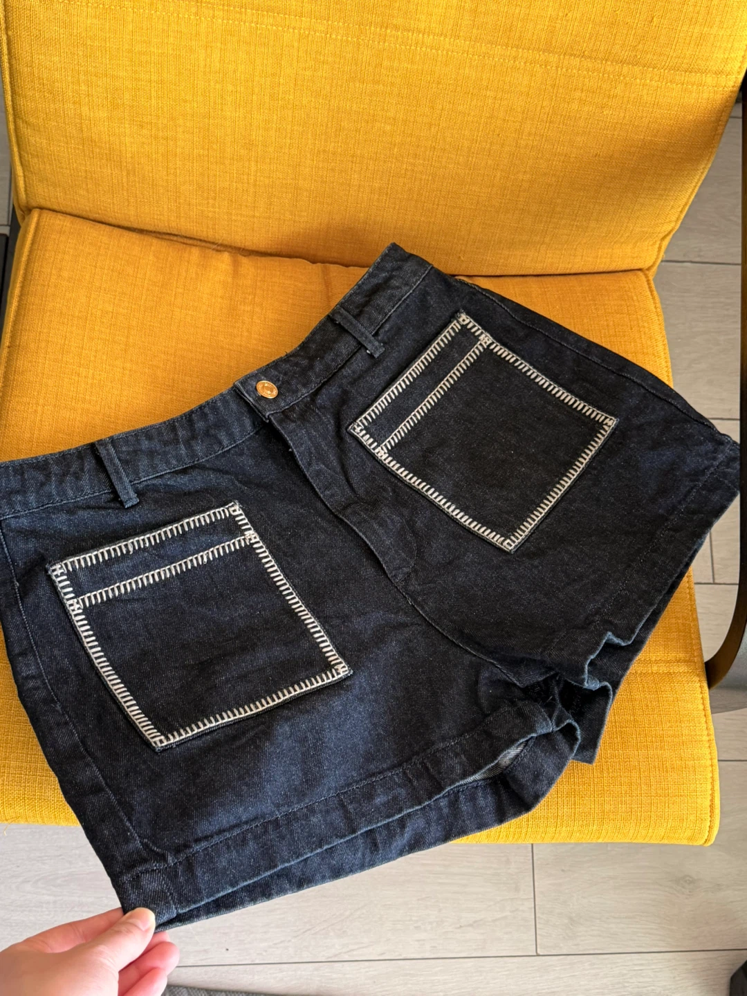 ZARA Denim Shorts with White Stitching Detail - photo 2