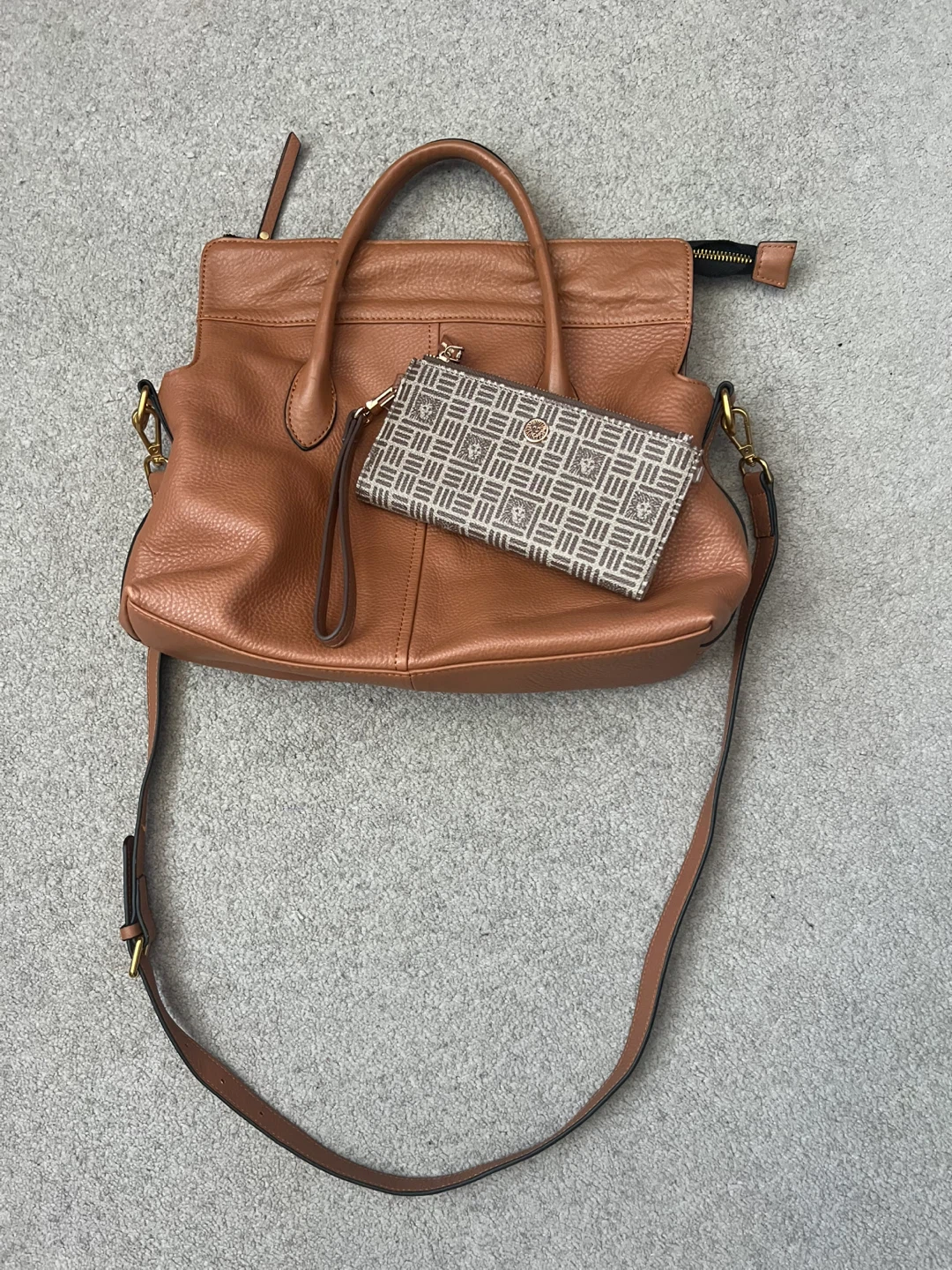Leather bag with a matching wallet