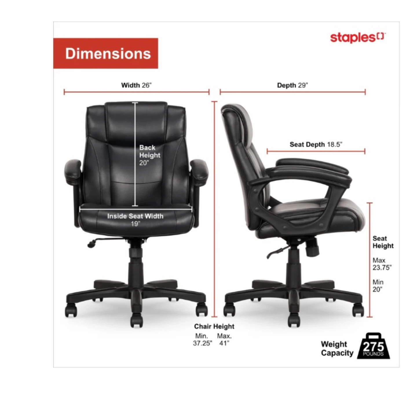 Staples Bonded Leather Task Chair-Black - photo 4