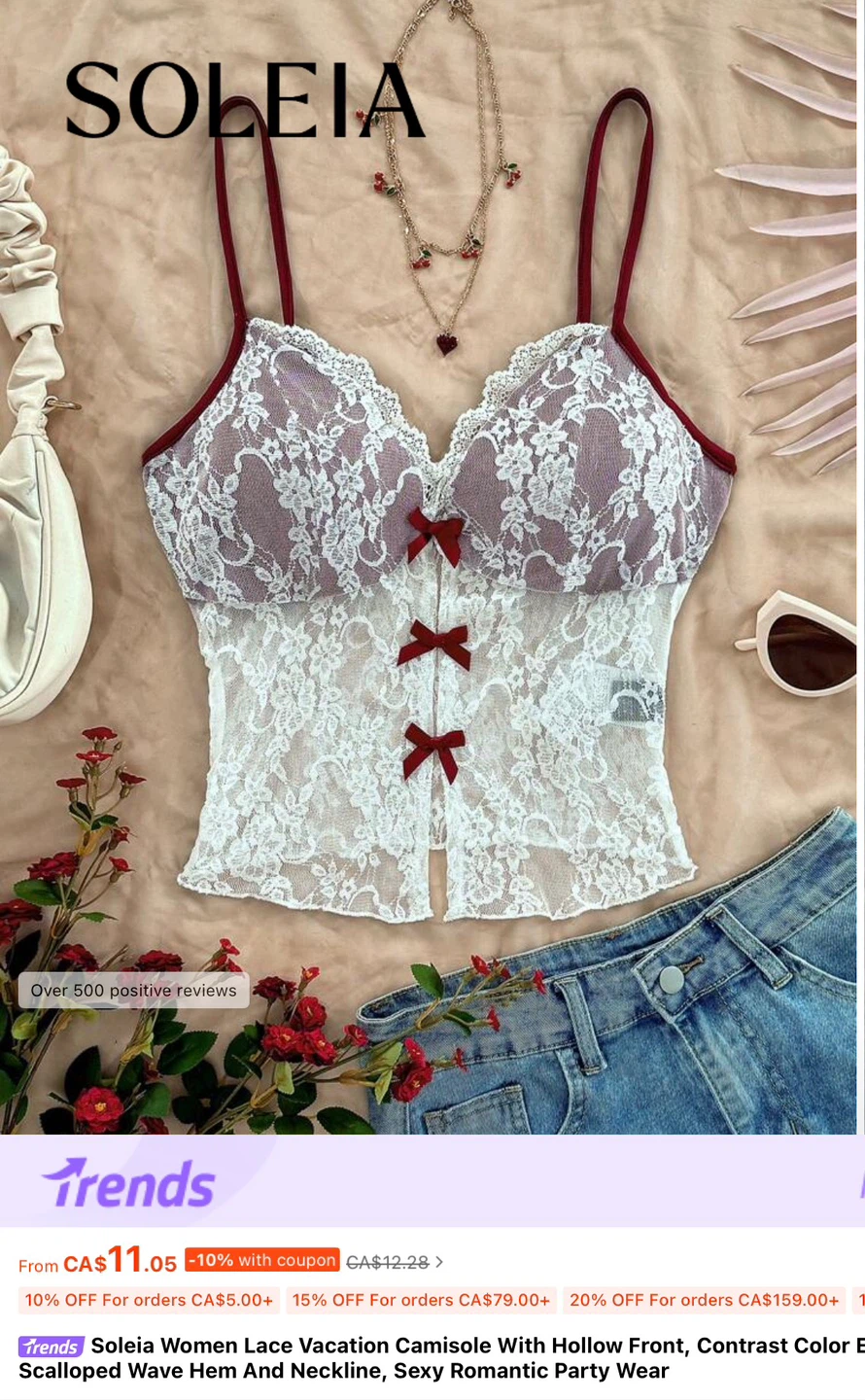 SHEIN Cute Lace Red Camisole - photo 5