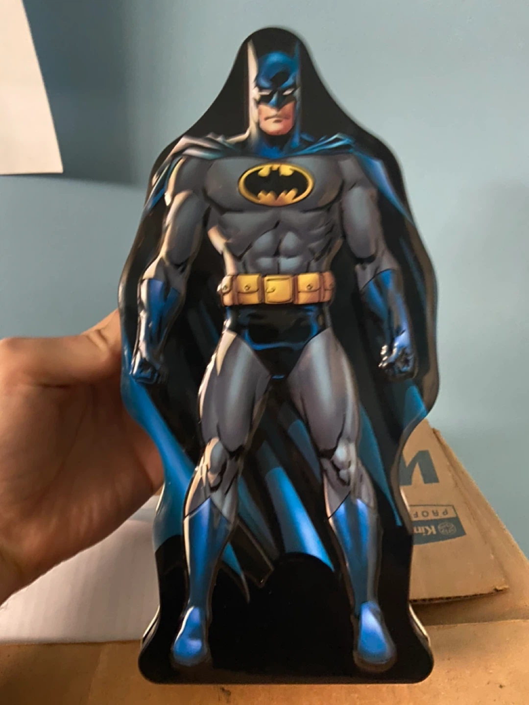 Batman Shaped Tin approx 9 1/2” tall dc