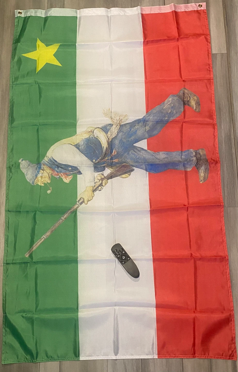 Historic Flag with Soldier and Rifle Design