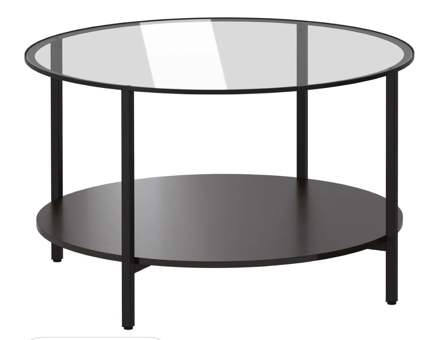 Round Coffee Table with Glass Top and Wood Shelf - photo 2