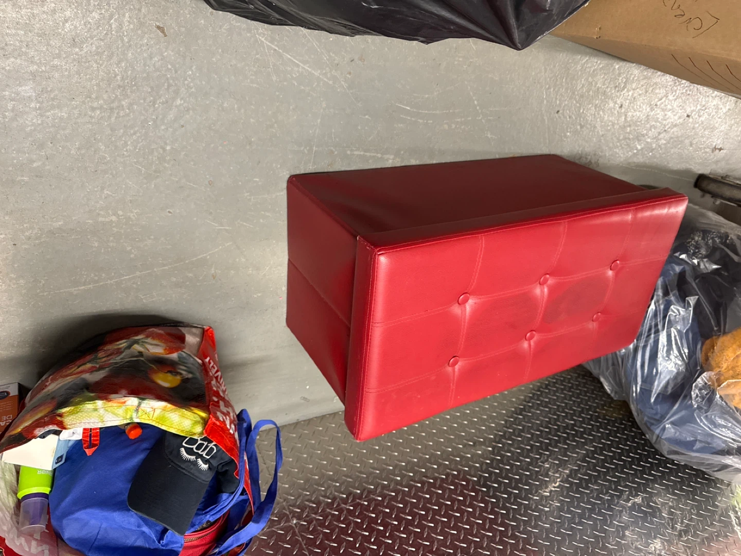 Portable Red Faux Leather Storage Ottoman