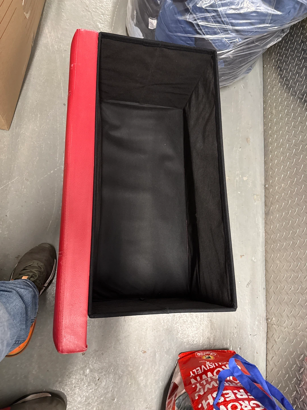 Portable Red Faux Leather Storage Ottoman - photo 2