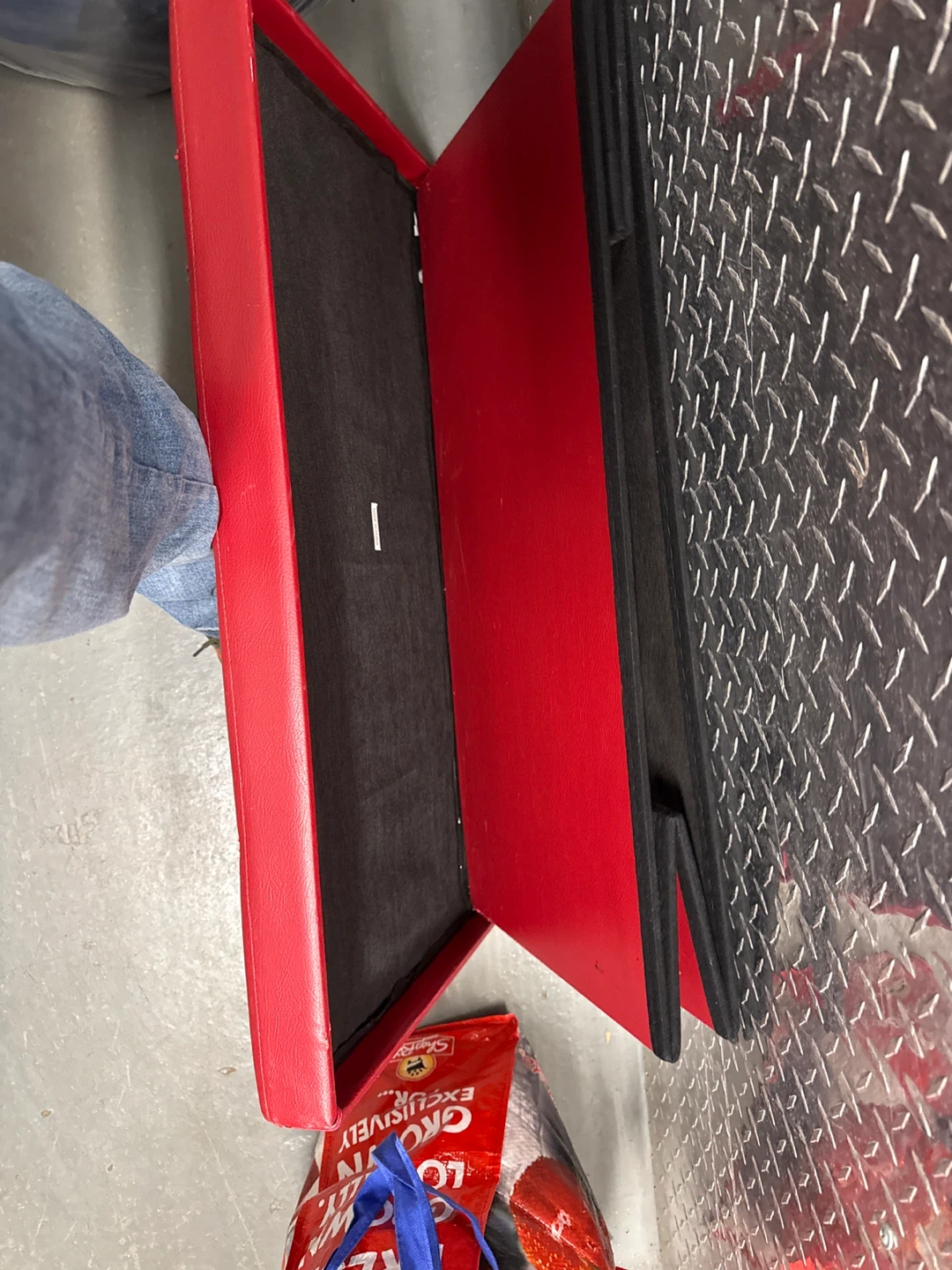 Portable Red Faux Leather Storage Ottoman - photo 4