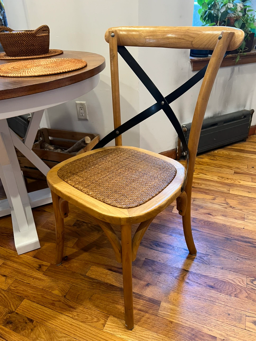 Wooden Cross Back Dining Chair with Woven Seat