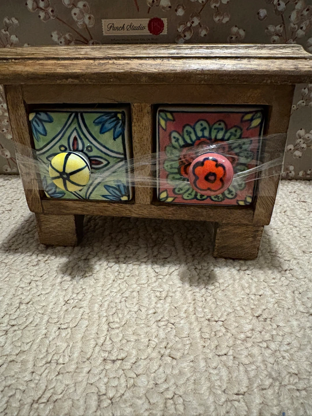 Punch Studio Wooden Jewelry Box with Ceramic Drawer Fronts