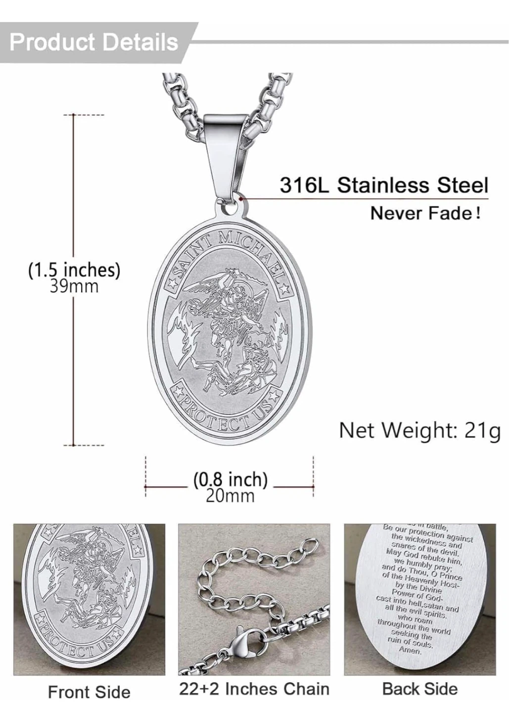 Saint Michael Pendant Necklace - 24” L - Stainless Steel - photo 3