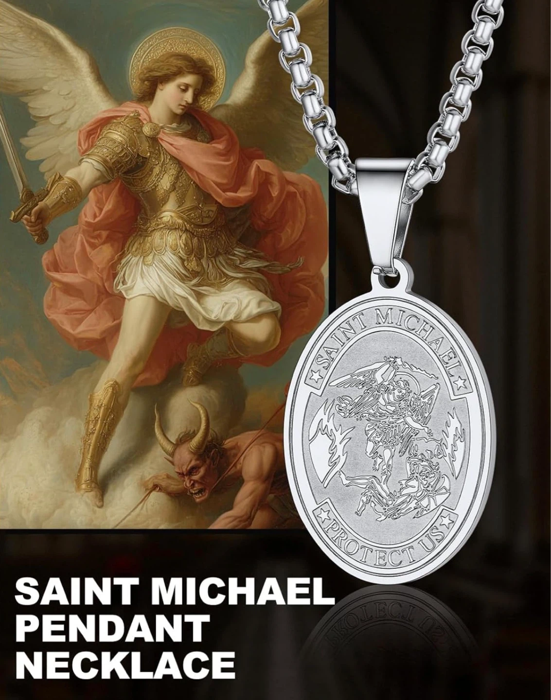 Saint Michael Pendant Necklace - 24” L - Stainless Steel - photo 4