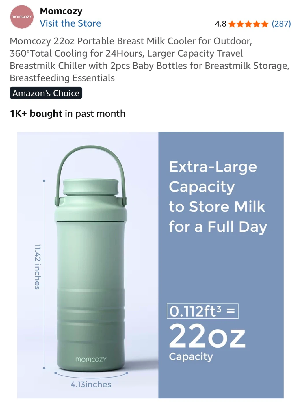 Momcozy Portable Breast Milk Cooler 22oz Green - photo 2