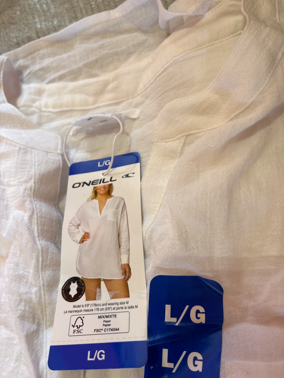 O'Neill White & Black Linen Blend Tops - Size L - photo 2