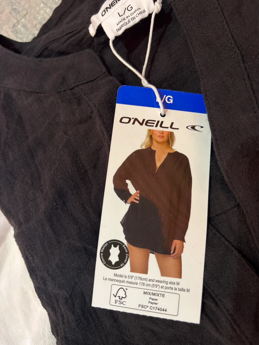 O'Neill White & Black Linen Blend Tops - Size L - photo 3
