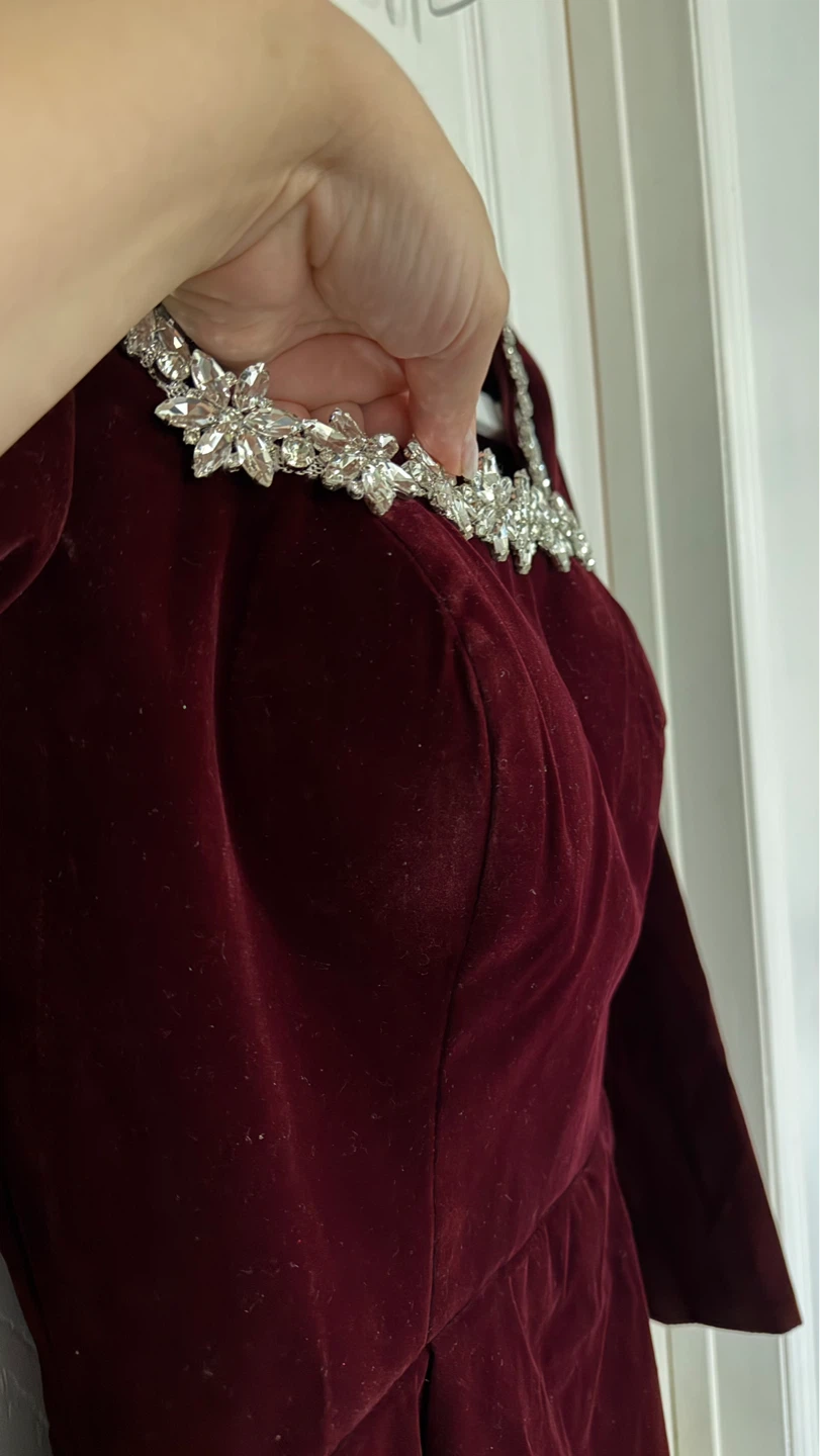 NEW Velvet Dress with Crystal Embellished Neckline