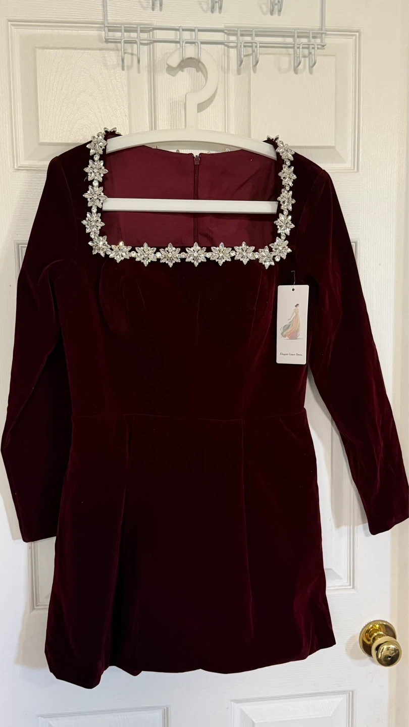 NEW Velvet Dress with Crystal Embellished Neckline - photo 2