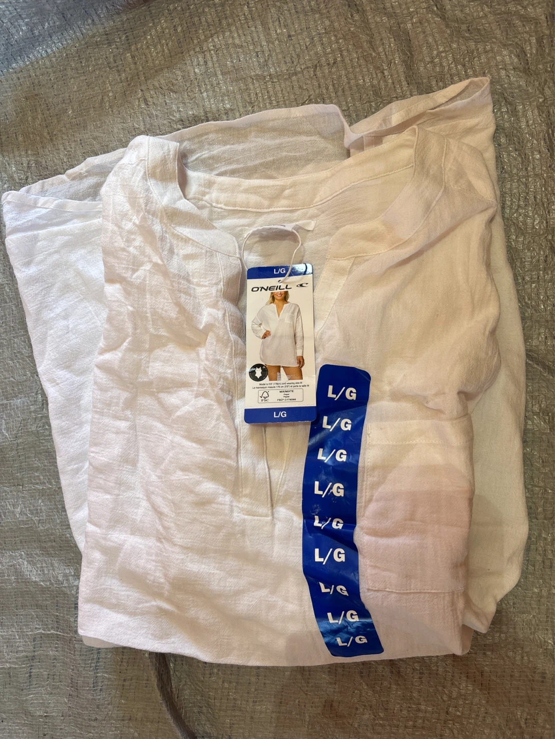 O'Neill White Linen Blend Tunic cover-up Top