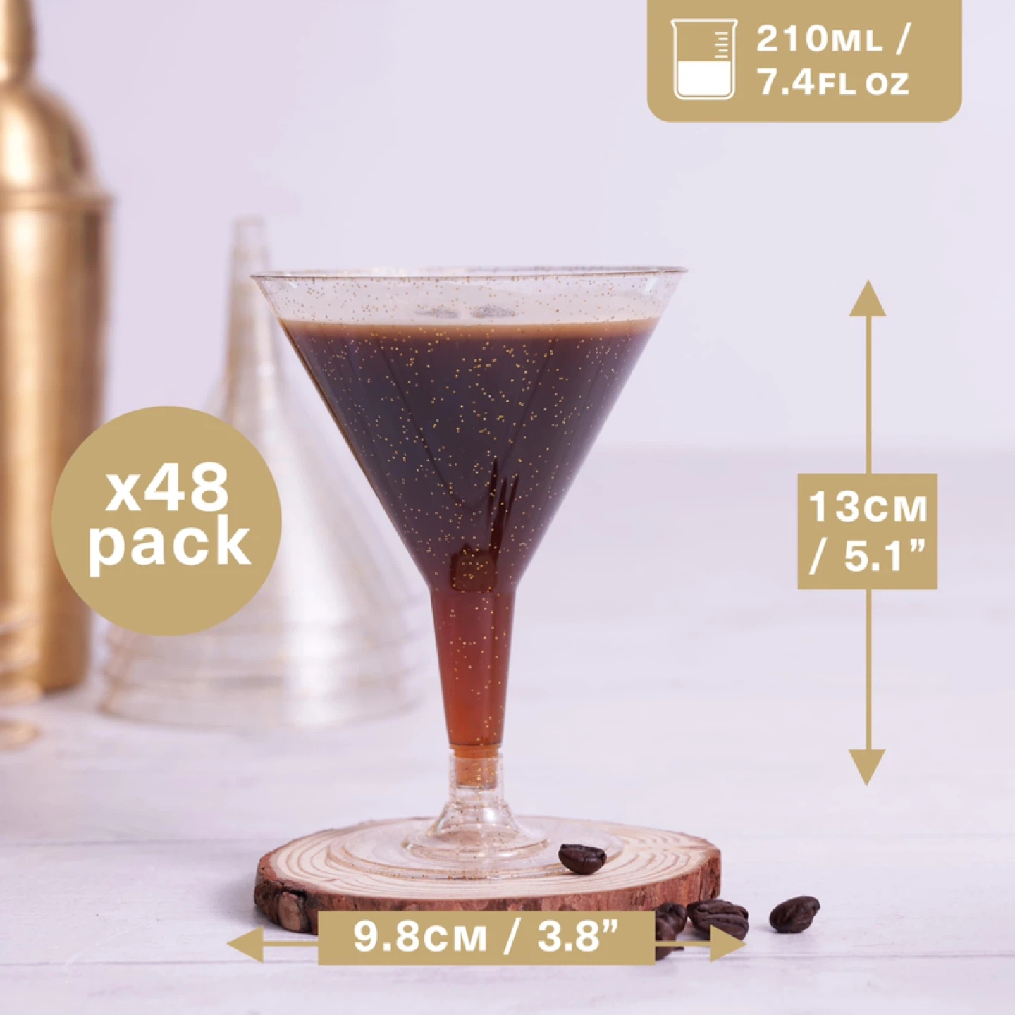MATANA 48PCS Heavy Duty Gold Glitter Plastic Martini Glasses - photo 2