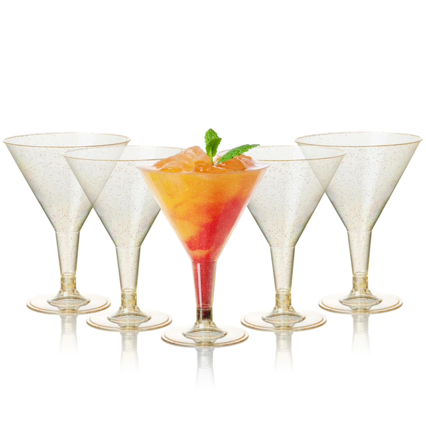 MATANA 48PCS Heavy Duty Gold Glitter Plastic Martini Glasses