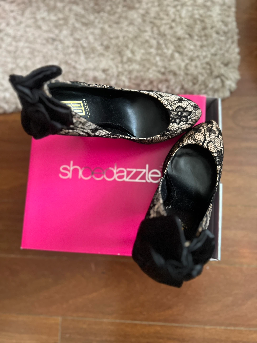 ShoeDazzle Black Lace Bow Heels