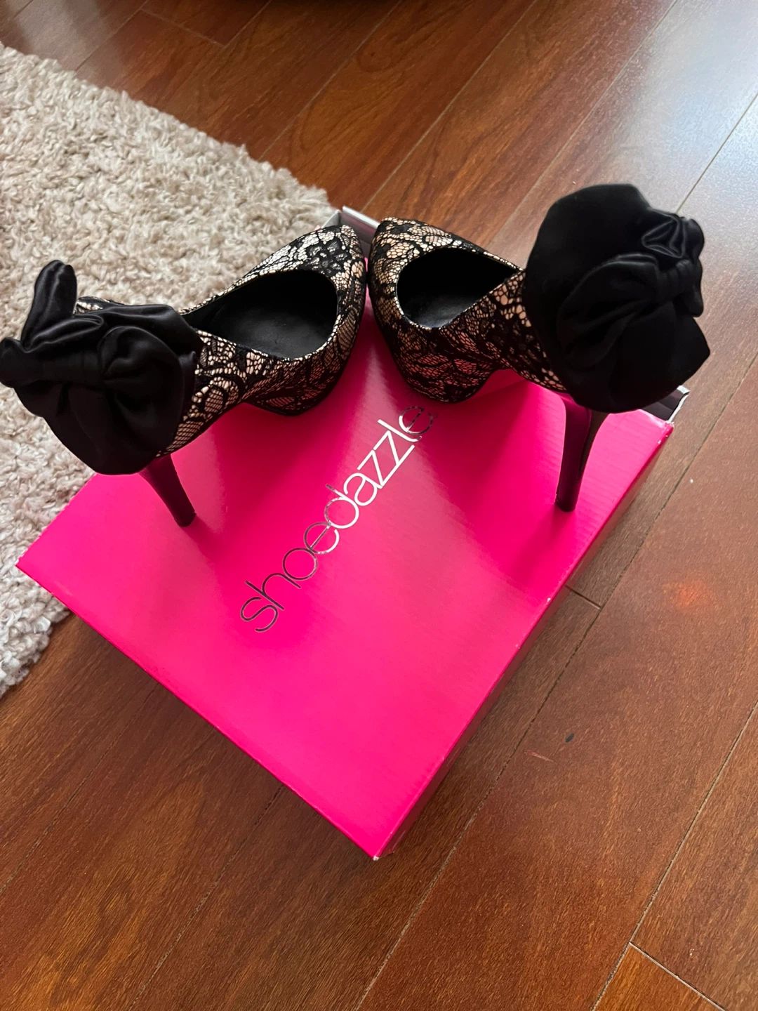 ShoeDazzle Black Lace Bow Heels - photo 4