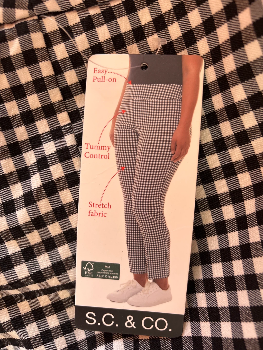 S.C. & CO. Black and White Gingham Tummy Control Pants - photo 2