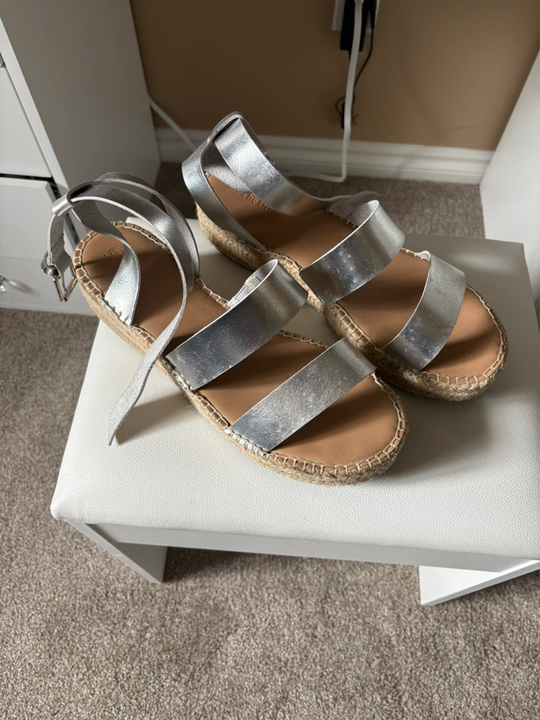 Silver Espadrille Platform Sandals
