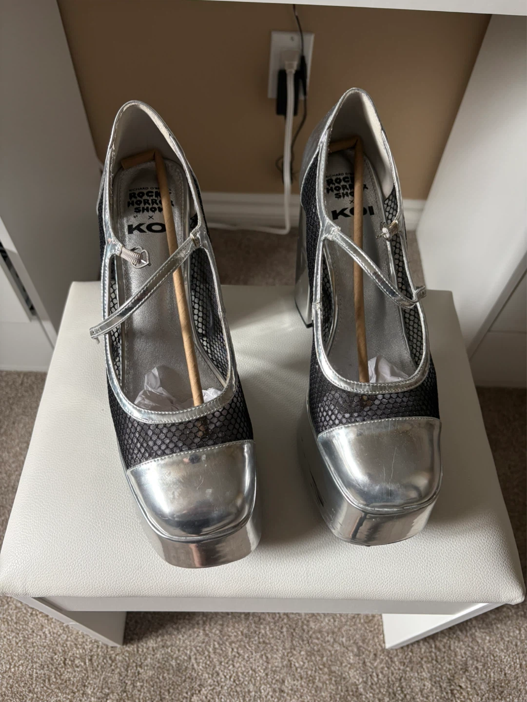 Koi Footwear Platform Rocky Horror Shop Heels Silver Mesh - photo 2
